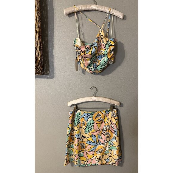 ASTR The Label Covina Tropical Print Skirt & Top Set M Medium Linen NEW